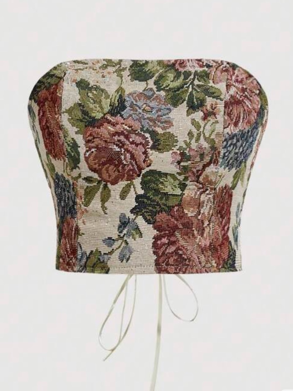 SHEIN Floral Tapestry Strapless Cropped Camisole - Cream, Pink, Green, Blue
